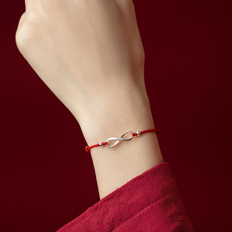 Bracelet en argent sterling 925 avec cordon rouge et protection contre les nœuds sans fin