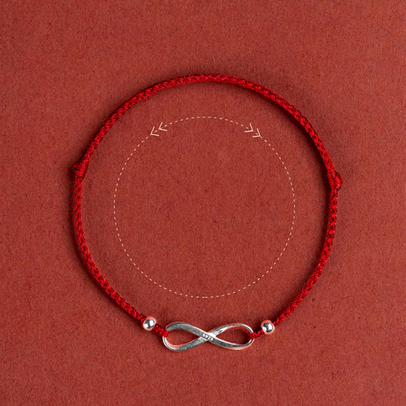 Bracelet en argent sterling 925 avec cordon rouge et protection contre les nœuds sans fin