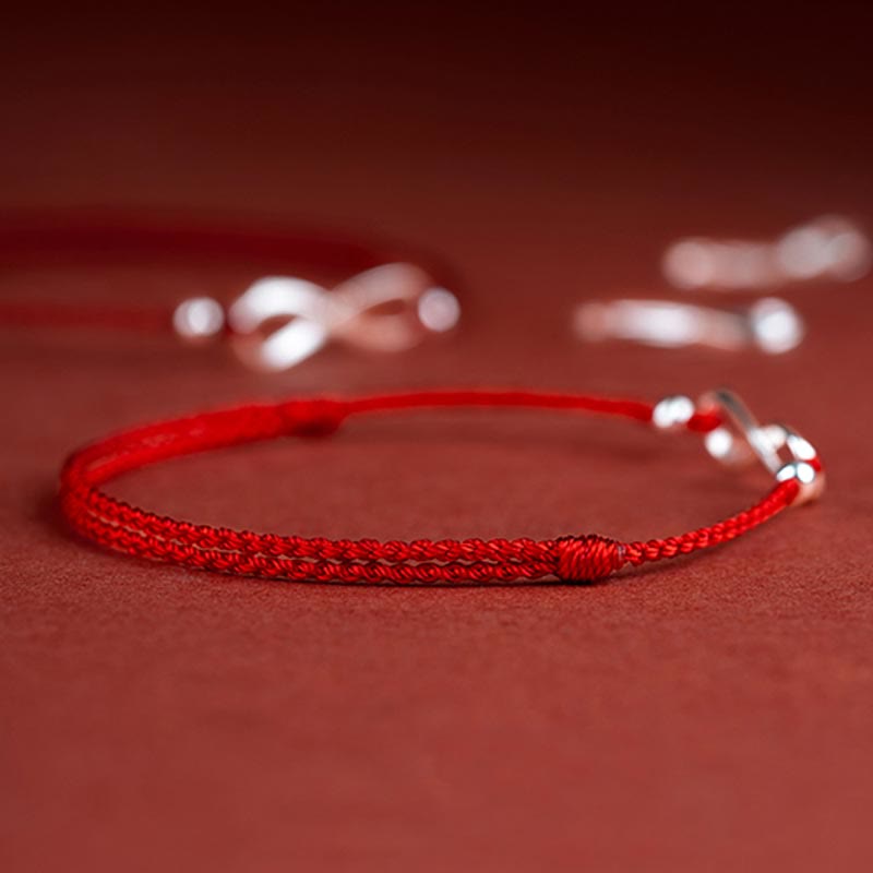 Bracelet en argent sterling 925 avec cordon rouge et protection contre les nœuds sans fin