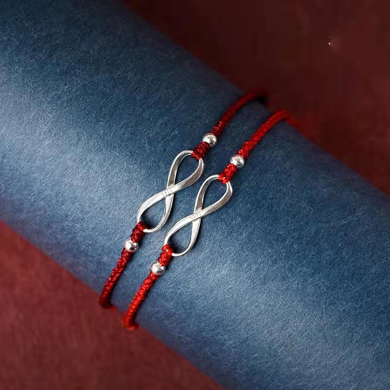 Bracelet en argent sterling 925 avec cordon rouge et protection contre les nœuds sans fin