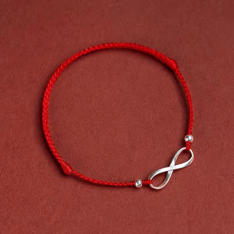 Bracelet en argent sterling 925 avec cordon rouge et protection contre les nœuds sans fin