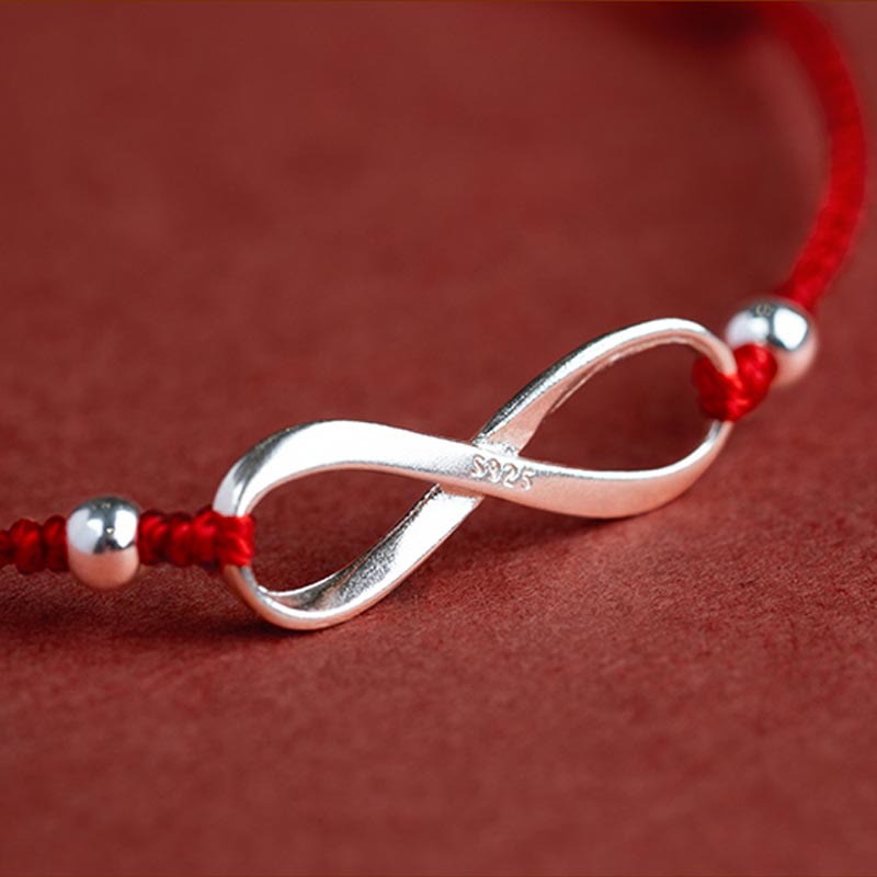 Bracelet en argent sterling 925 avec cordon rouge et protection contre les nœuds sans fin