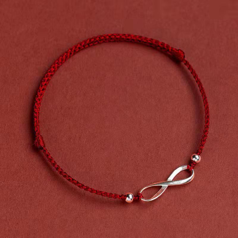 Bracelet en argent sterling 925 avec cordon rouge et protection contre les nœuds sans fin
