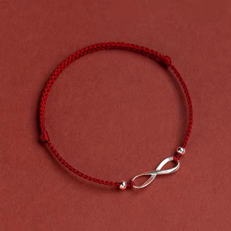 Bracelet en argent sterling 925 avec cordon rouge et protection contre les nœuds sans fin