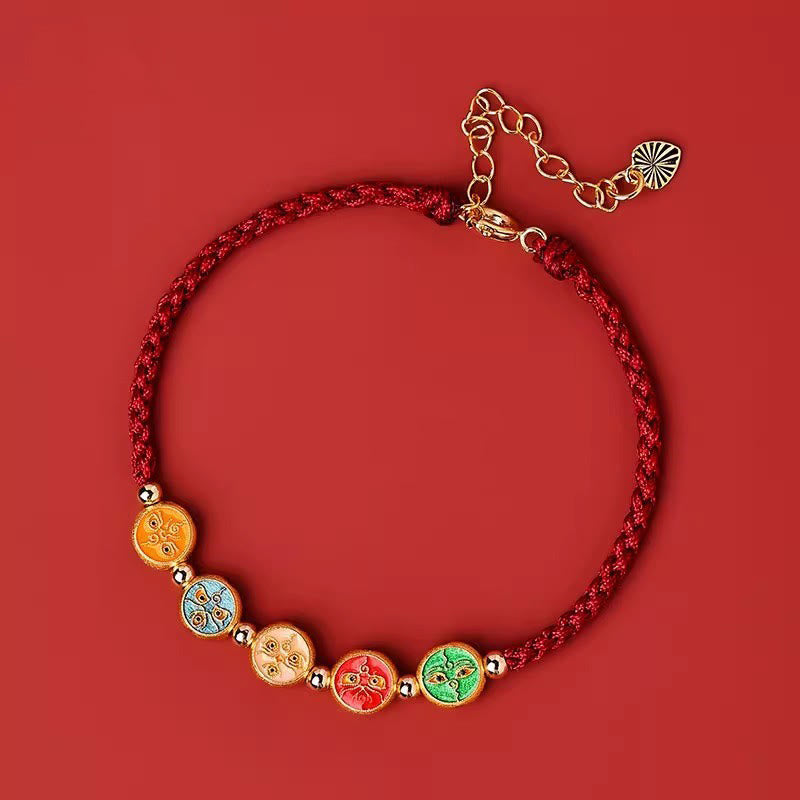 Bracelet en argent sterling 925 avec cordon rouge | Cinq façons de protéger le Dieu de la richesse