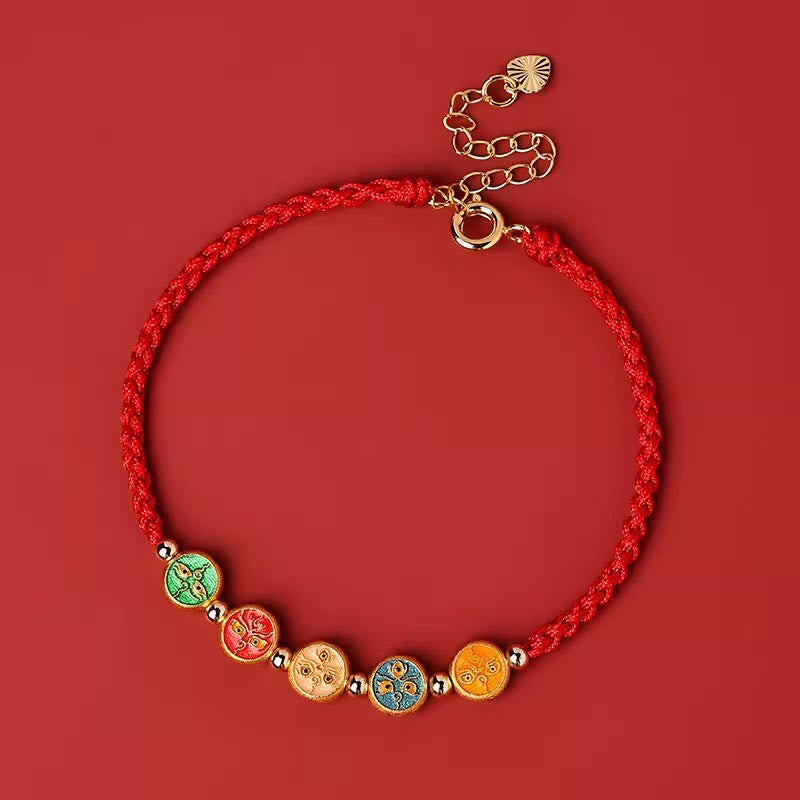 Bracelet en argent sterling 925 avec cordon rouge | Cinq façons de protéger le Dieu de la richesse