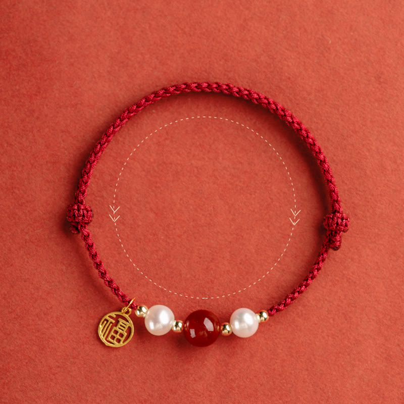 Bracelet en argent sterling 925 avec cordon rouge et personnage Fu