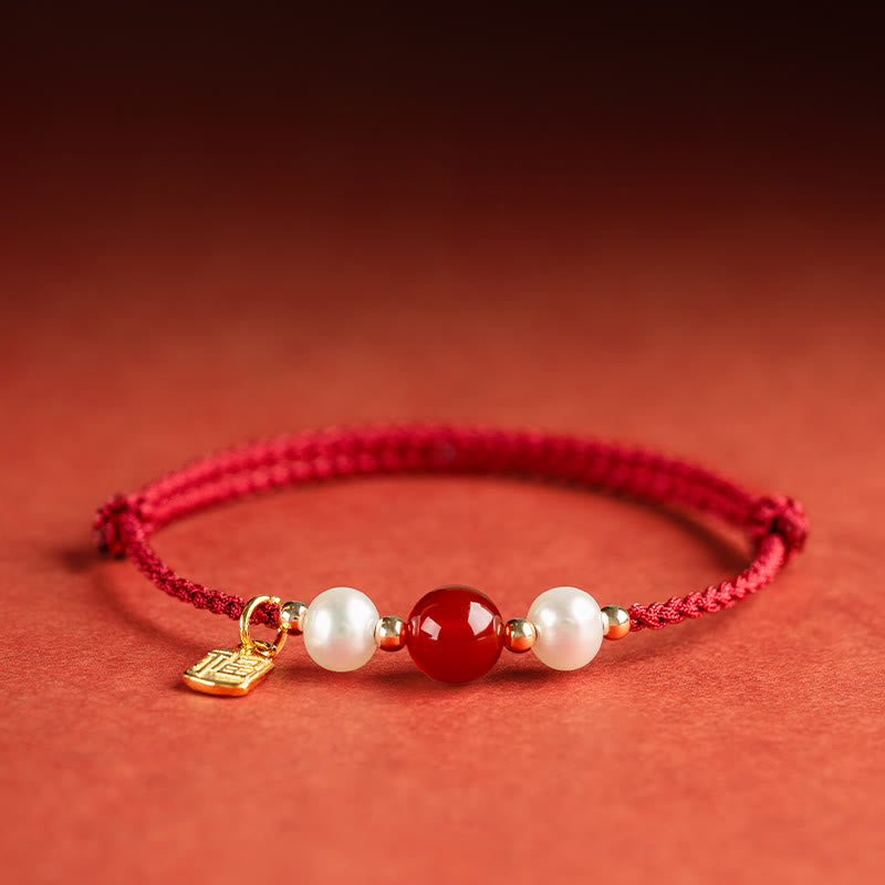 Bracelet en argent sterling 925 avec cordon rouge et personnage Fu