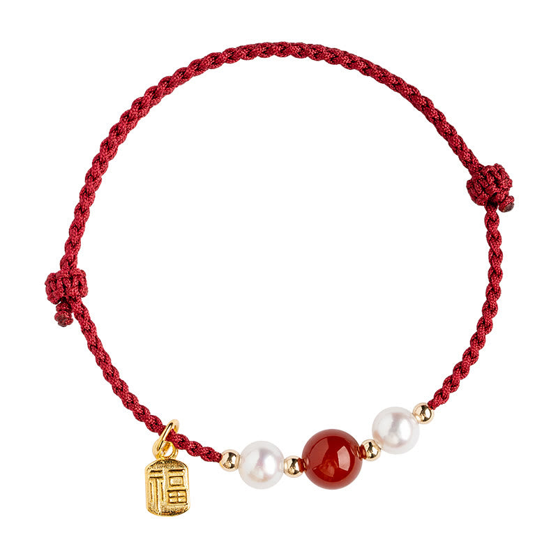 Bracelet en argent sterling 925 avec cordon rouge et personnage Fu