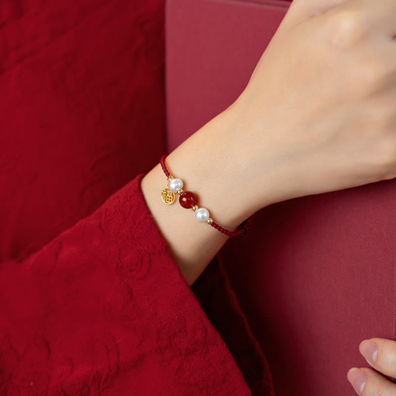 Bracelet en argent sterling 925 avec cordon rouge et personnage Fu