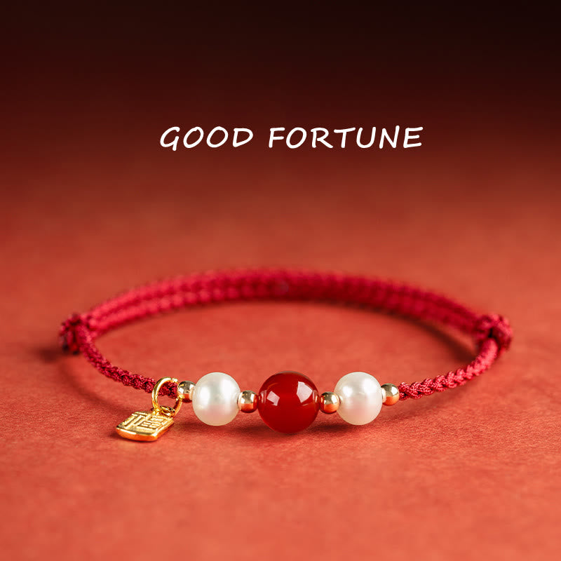 Bracelet en argent sterling 925 avec cordon rouge et personnage Fu