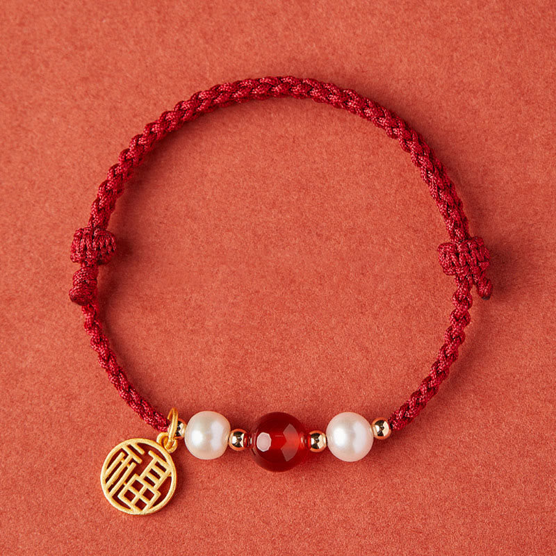 Bracelet en argent sterling 925 avec cordon rouge et personnage Fu