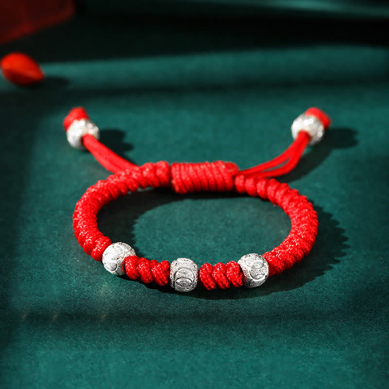 Bracelet enfant en argent sterling 925 avec cordon rouge | Résistance et protection