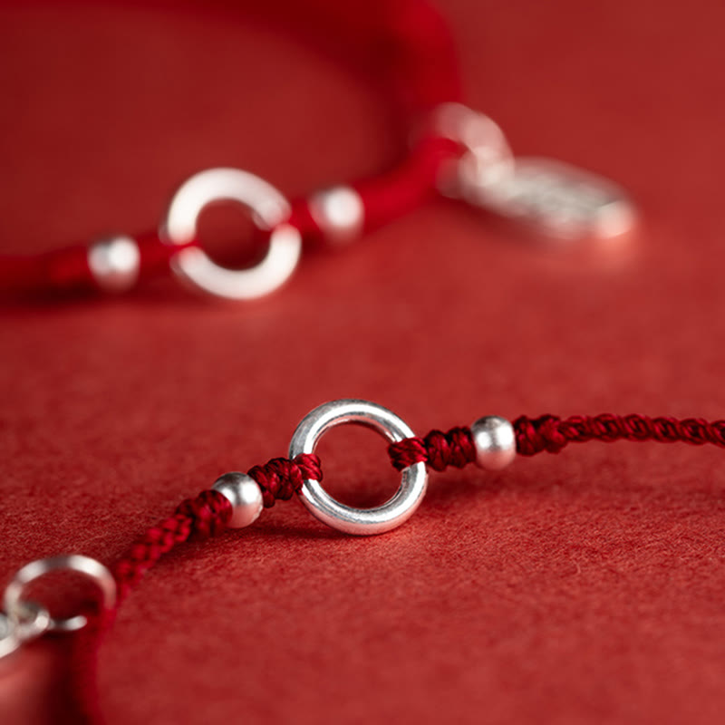 Bracelet en argent sterling 925 avec cordon rouge et boucle Peace Joy Lotus