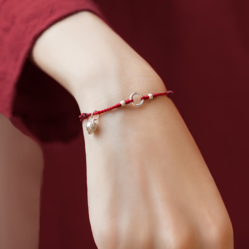 Bracelet en argent sterling 925 avec cordon rouge et boucle Peace Joy Lotus