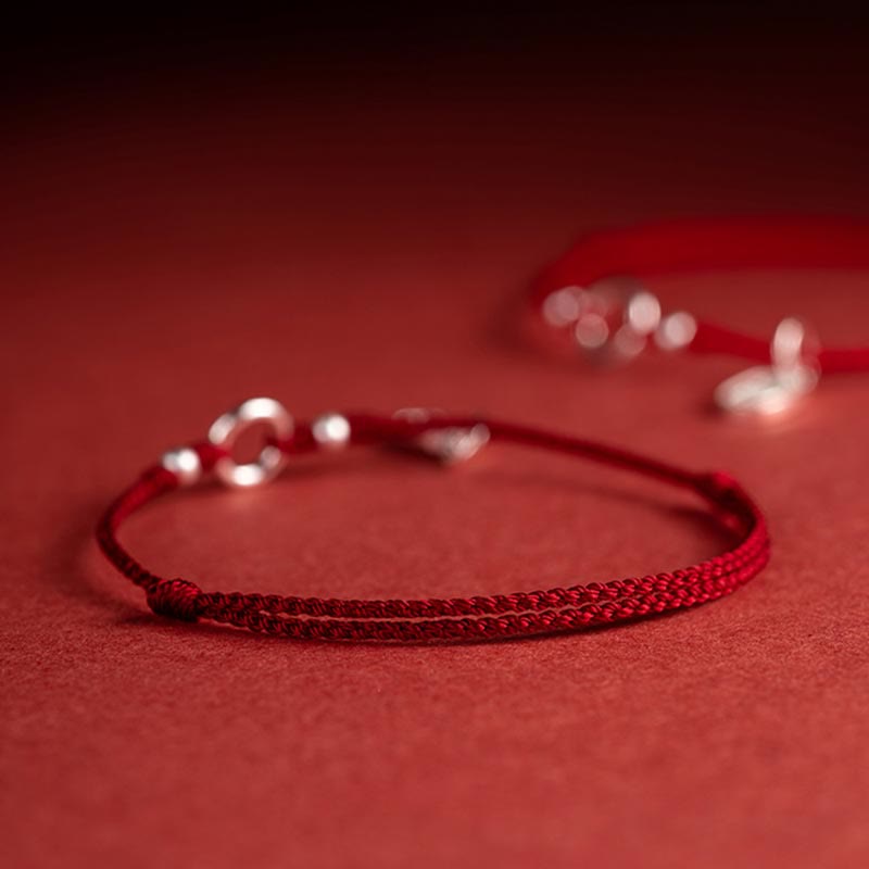 Bracelet en argent sterling 925 avec cordon rouge et boucle Peace Joy Lotus