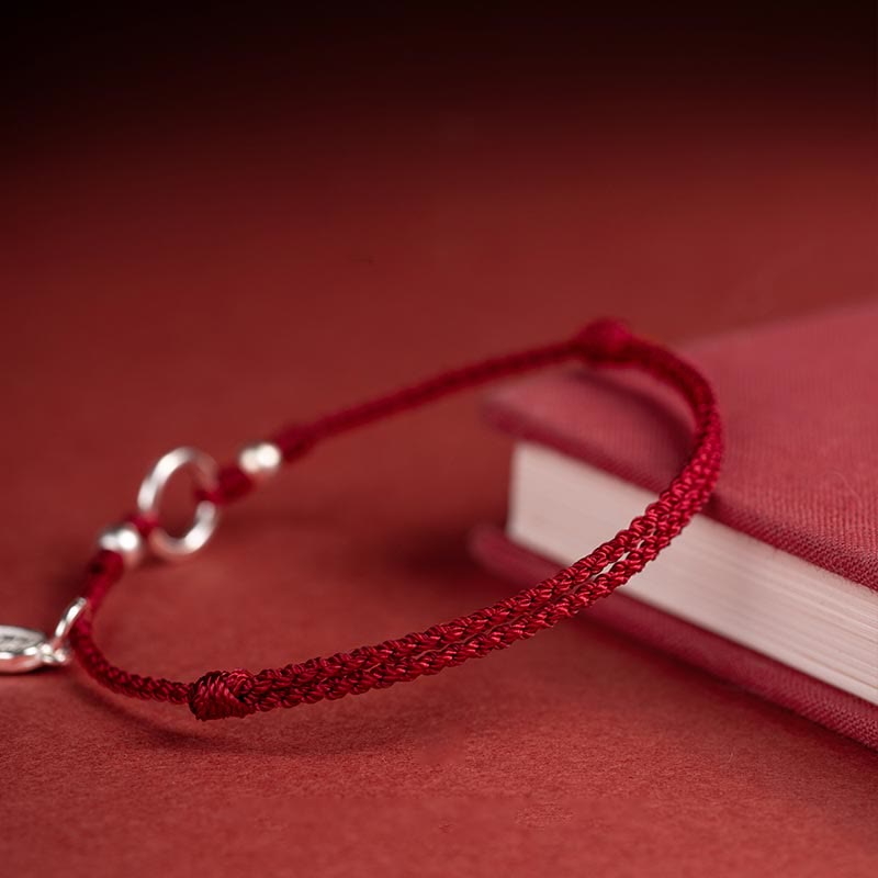 Bracelet en argent sterling 925 avec cordon rouge et boucle Peace Joy Lotus