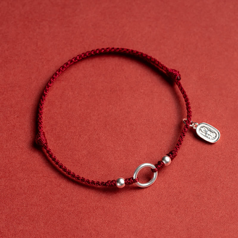 Bracelet en argent sterling 925 avec cordon rouge et boucle Peace Joy Lotus