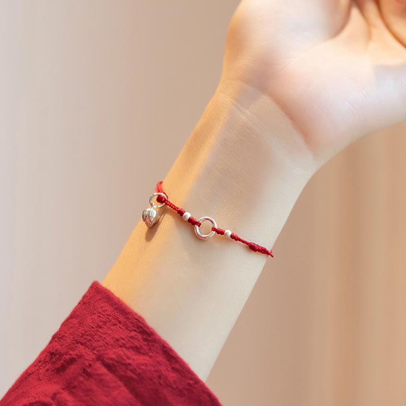 Bracelet en argent sterling 925 avec cordon rouge et boucle Peace Joy Lotus