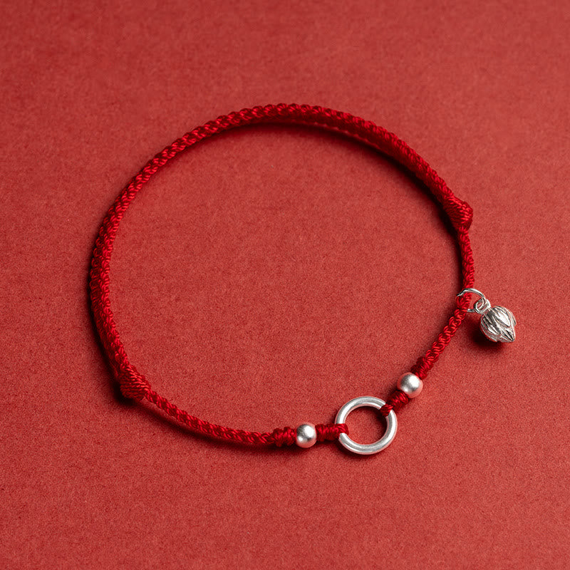Bracelet en argent sterling 925 avec cordon rouge et boucle Peace Joy Lotus