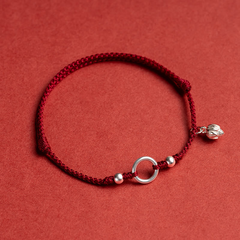 Bracelet en argent sterling 925 avec cordon rouge et boucle Peace Joy Lotus