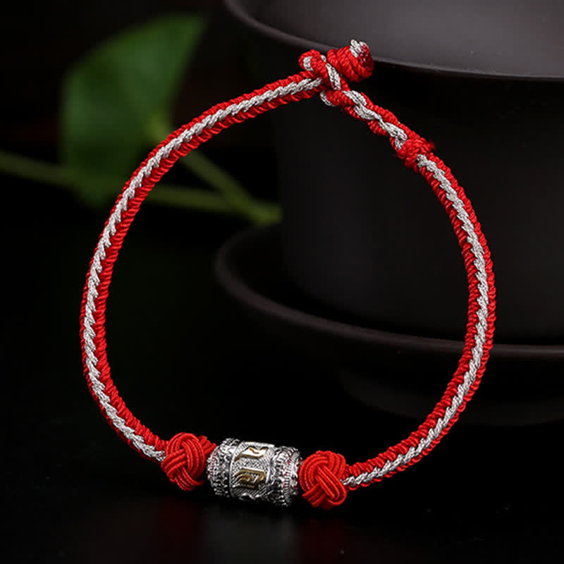 Bracelet en argent sterling 925 avec fil rouge et roue de prière pour la force et la chance