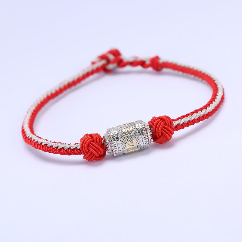 Bracelet en argent sterling 925 avec fil rouge et roue de prière pour la force et la chance