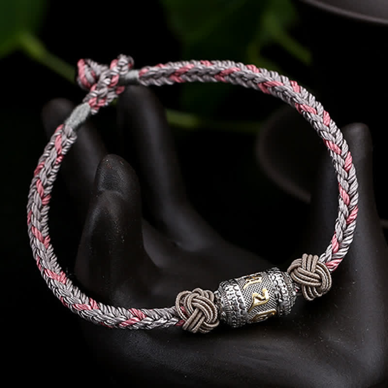 Bracelet en argent sterling 925 avec fil rouge et roue de prière pour la force et la chance