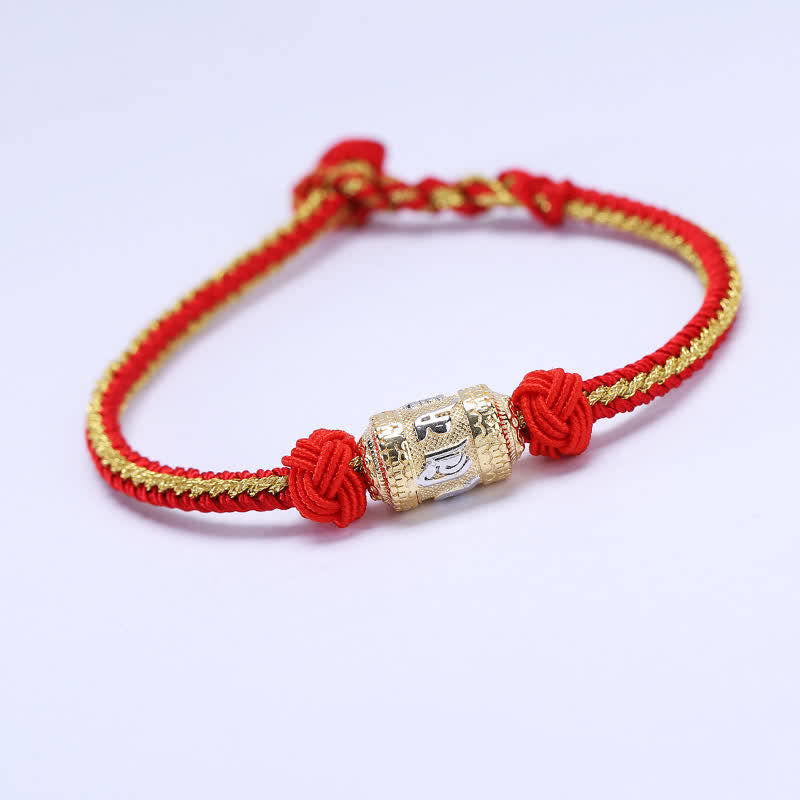 Bracelet en argent sterling 925 avec fil rouge et roue de prière pour la force et la chance