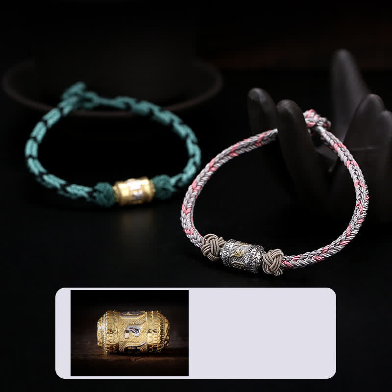 Bracelet en argent sterling 925 avec fil rouge et roue de prière pour la force et la chance