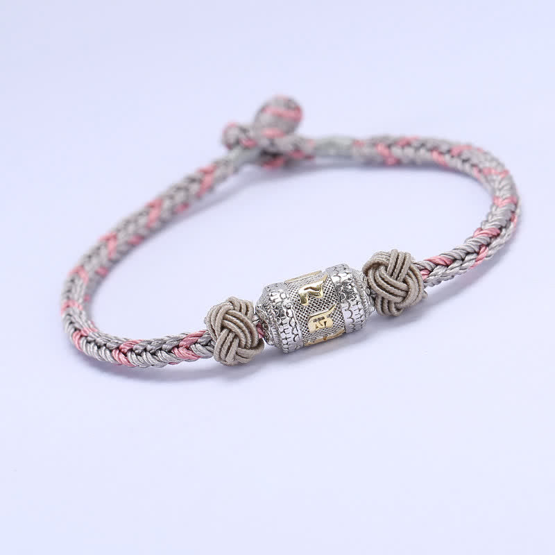 Bracelet en argent sterling 925 avec fil rouge et roue de prière pour la force et la chance