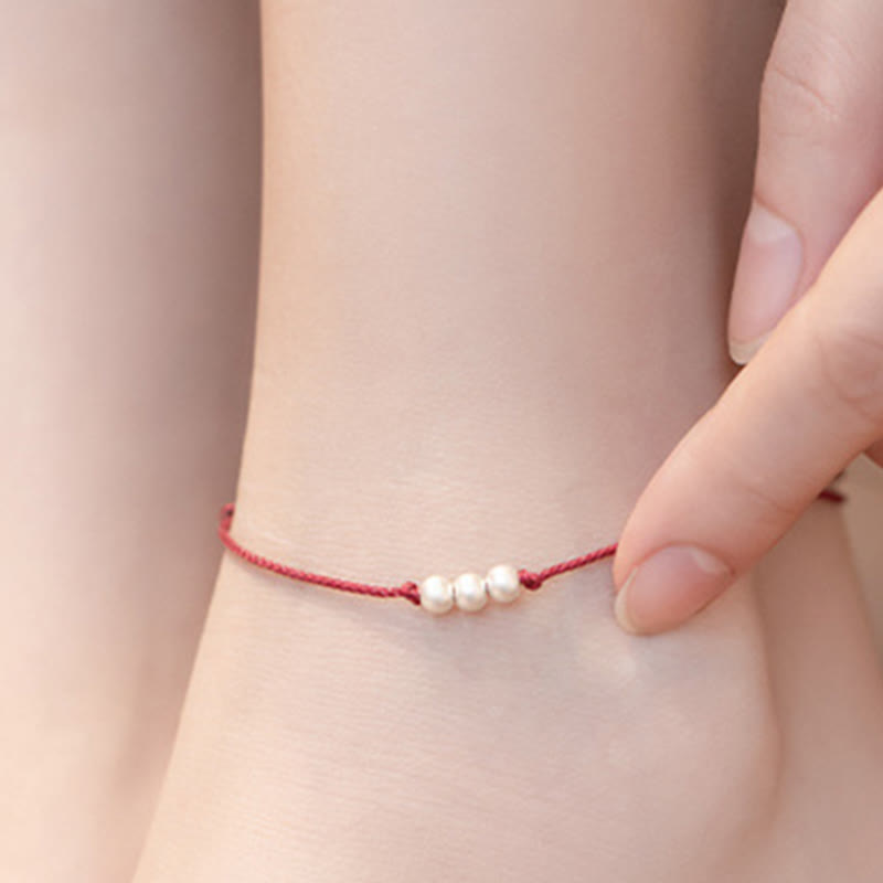 Bracelet de cheville de protection en argent sterling 925 avec cordon rouge