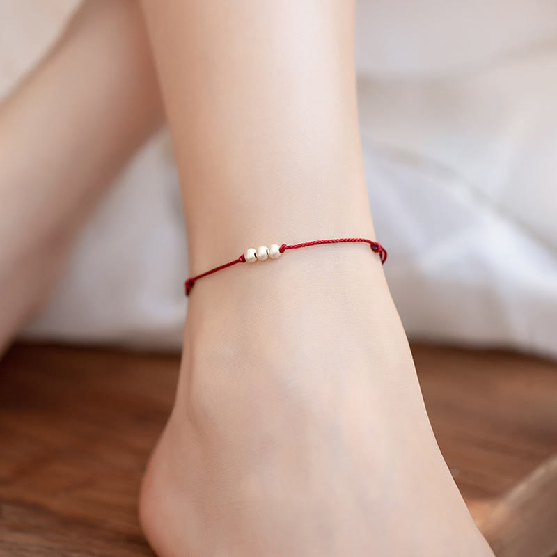 Bracelet de cheville de protection en argent sterling 925 avec cordon rouge