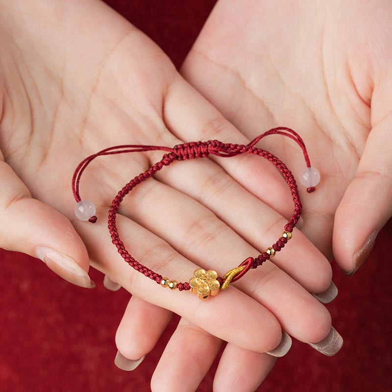 Bracelet porte-bonheur en argent sterling 925 et calcédoine Sakura