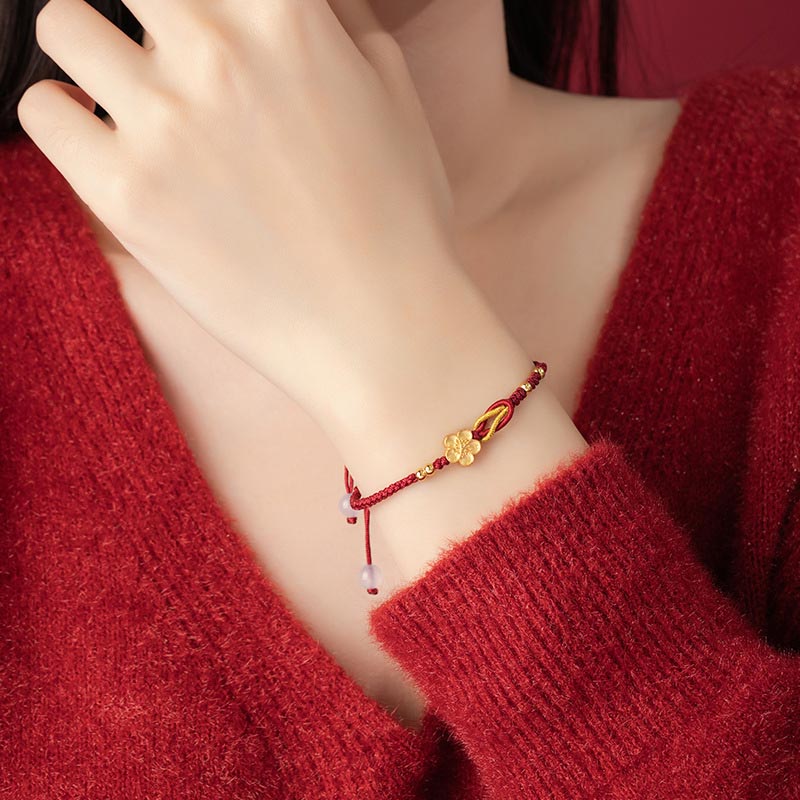 Bracelet porte-bonheur en argent sterling 925 et calcédoine Sakura