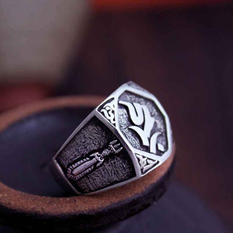 Bague de protection spirituelle réglable en argent sterling 925 sanskrit