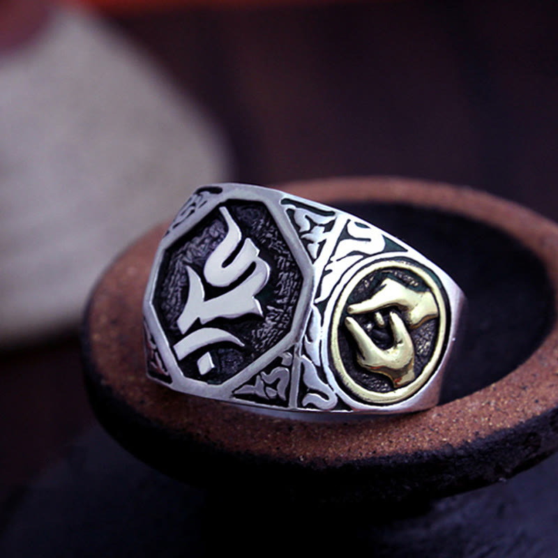 Bague de protection spirituelle réglable en argent sterling 925 sanskrit