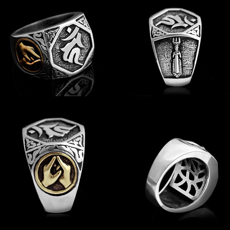 Bague de protection spirituelle réglable en argent sterling 925 sanskrit