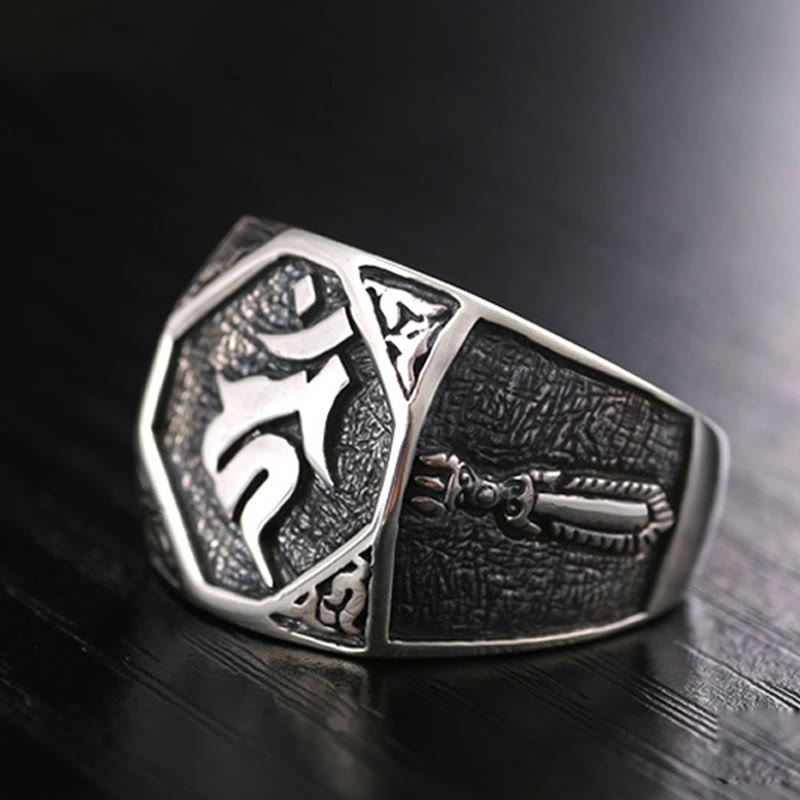 Bague de protection spirituelle réglable en argent sterling 925 sanskrit