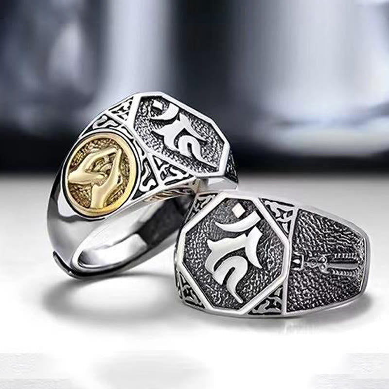 Bague de protection spirituelle réglable en argent sterling 925 sanskrit
