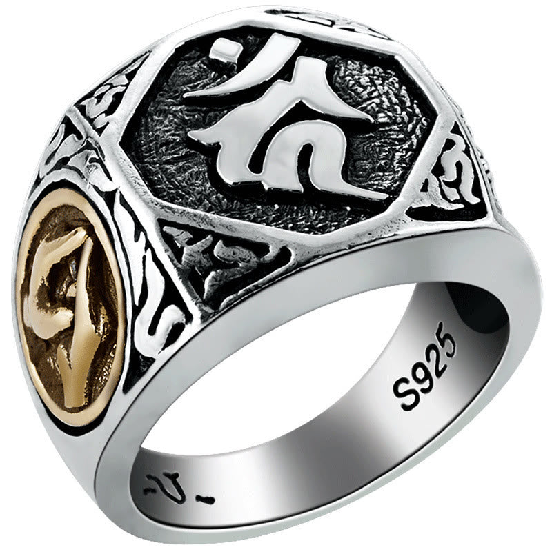 Bague de protection spirituelle réglable en argent sterling 925 sanskrit