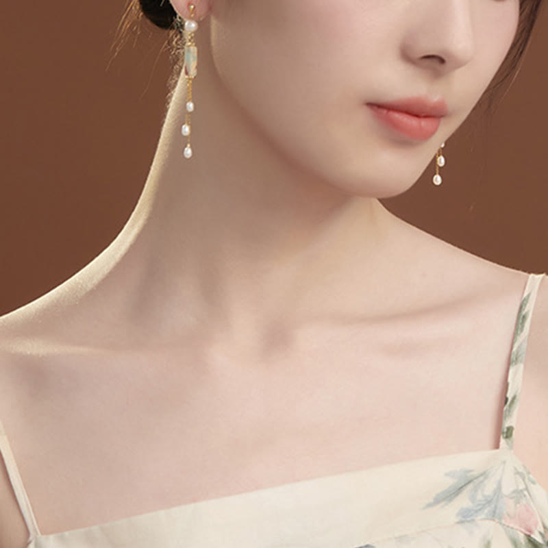 Boucles d'oreilles pendantes en argent sterling 925 avec perles de guérison en pierre de Shoushan