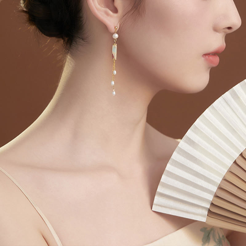 Boucles d'oreilles pendantes en argent sterling 925 avec perles de guérison en pierre de Shoushan