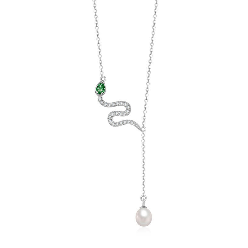 Collier de perles avec pendentif serpent en argent sterling 925 | Protection et sagesse