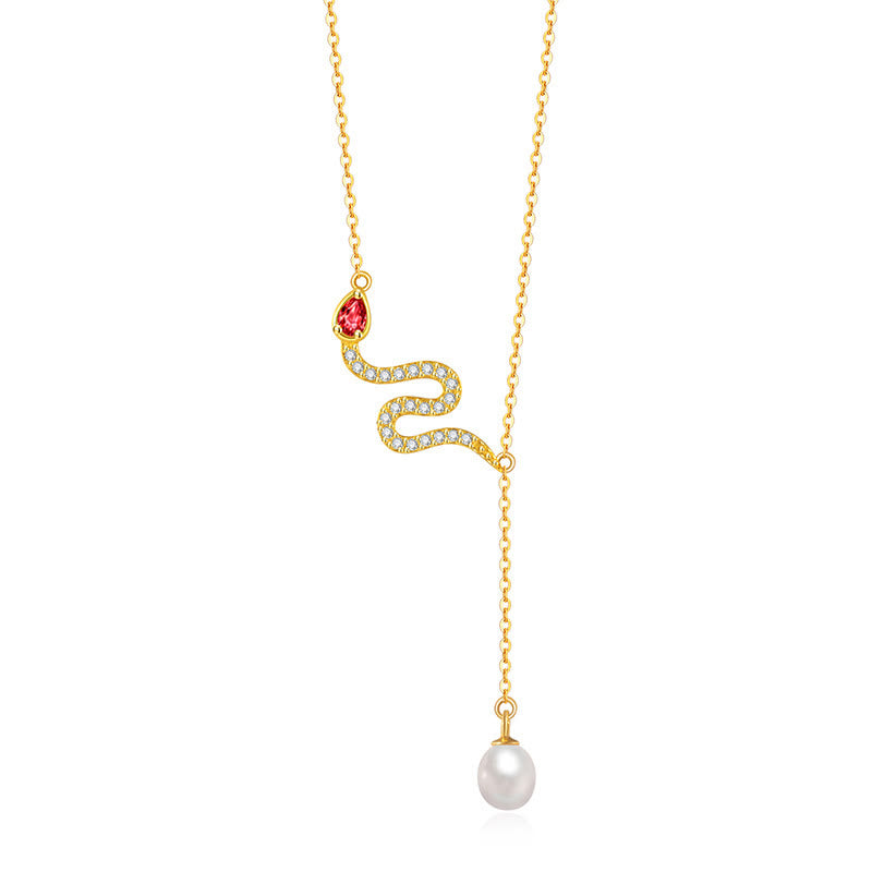 Collier de perles avec pendentif serpent en argent sterling 925 | Protection et sagesse