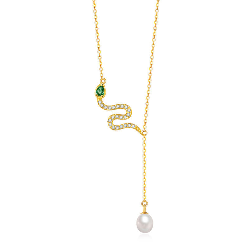Collier de perles avec pendentif serpent en argent sterling 925 | Protection et sagesse