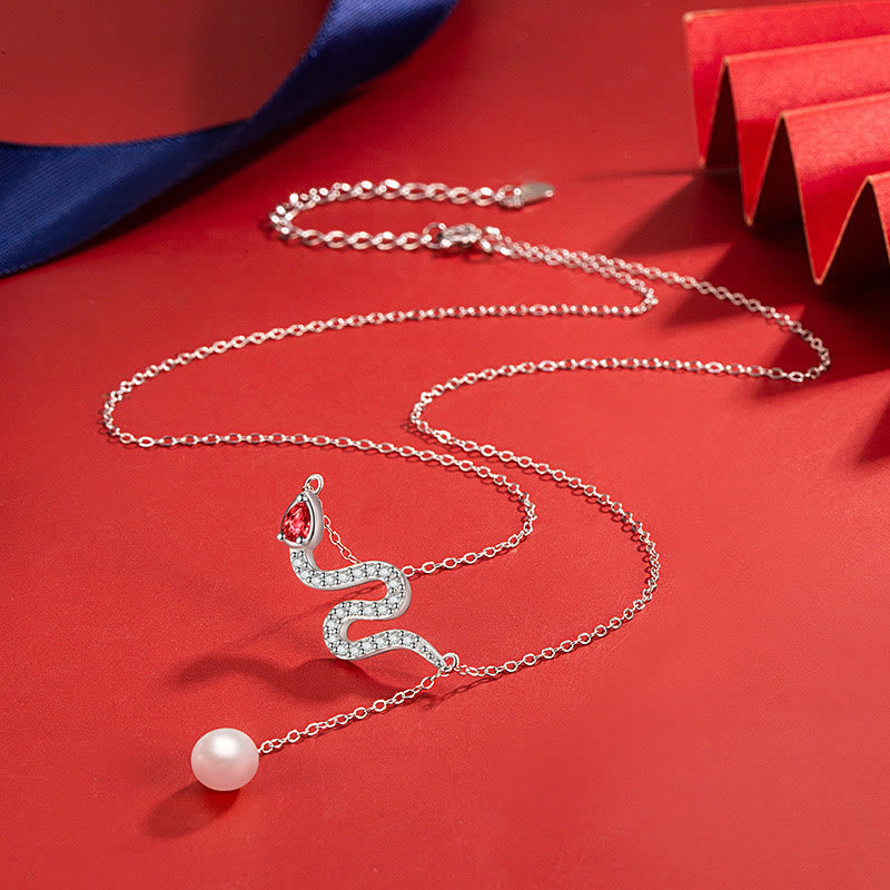 Collier de perles avec pendentif serpent en argent sterling 925 | Protection et sagesse