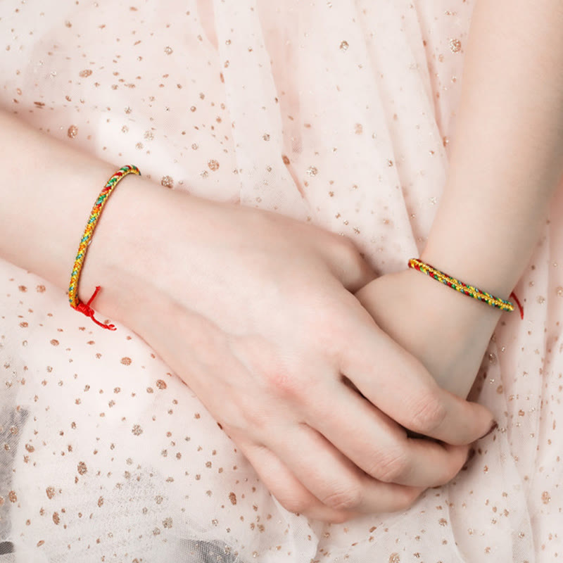 Bracelet spirituel en argent sterling 925 avec corde colorée | Chance et protection