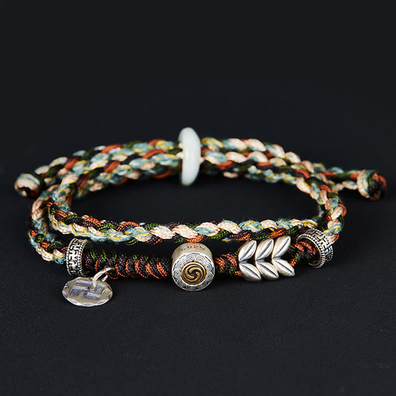 Bracelet porte-bonheur spirituel en argent sterling 925 avec croix gammée et blé