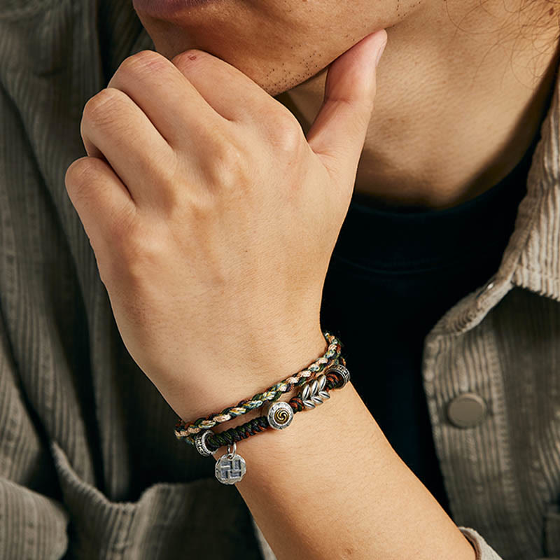 Bracelet porte-bonheur spirituel en argent sterling 925 avec croix gammée et blé